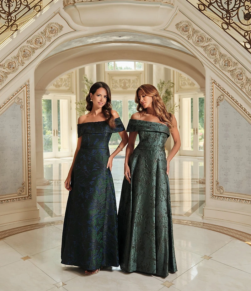 Xscape Off-the-Shoulder Jacquard Ball Gown