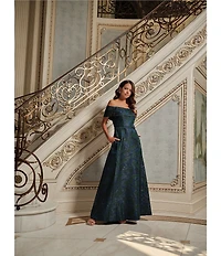 Xscape Off-the-Shoulder Jacquard Ball Gown