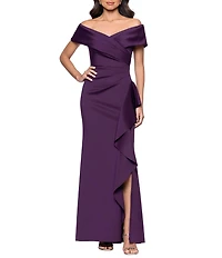 Xscape Off the Shoulder Ride Ruffle Gown