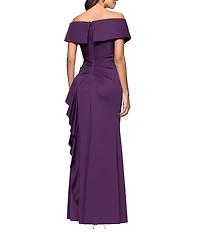Xscape Off the Shoulder Ride Ruffle Gown