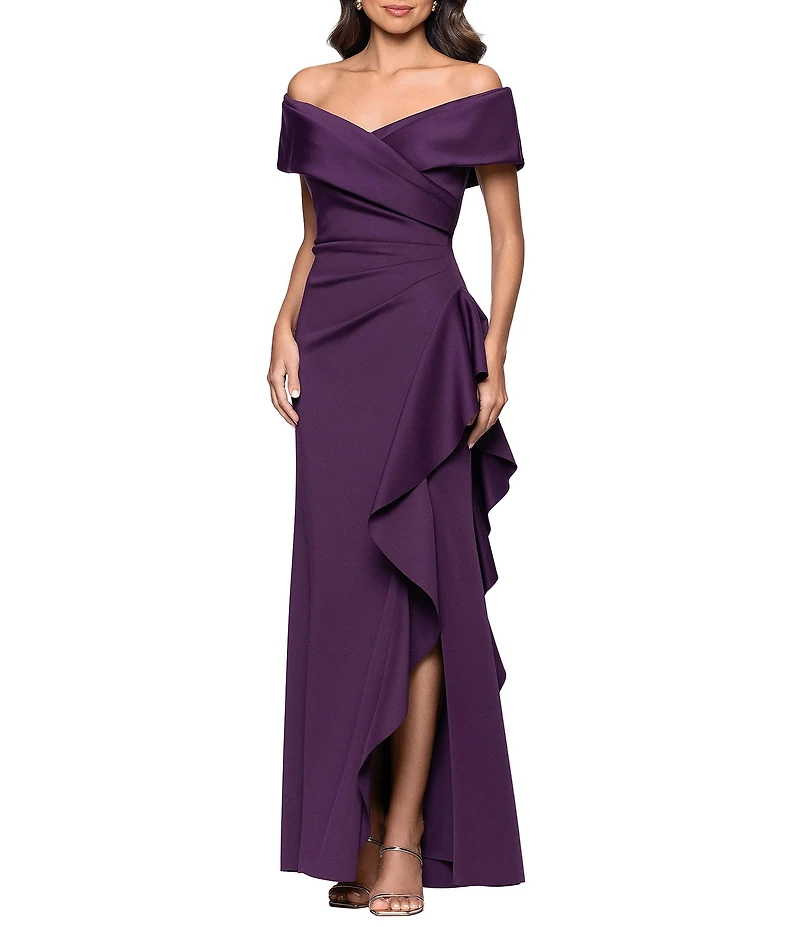 Xscape Off the Shoulder Ride Ruffle Gown