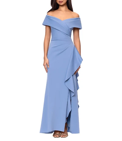 Xscape Off the Shoulder Ride Ruffle Gown