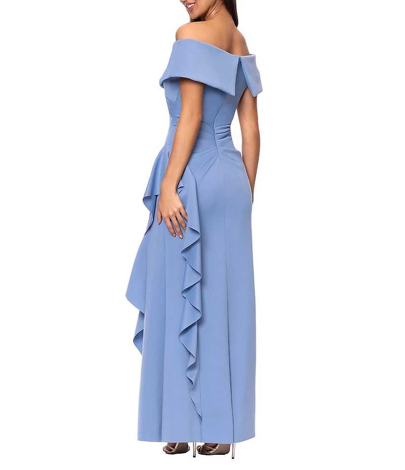 Xscape Off the Shoulder Ride Ruffle Gown