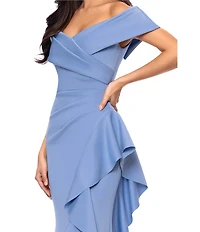Xscape Off the Shoulder Ride Ruffle Gown