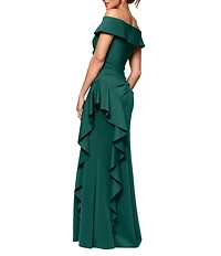Xscape Off the Shoulder Ruffle Crepe Gown