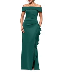 Xscape Off the Shoulder Ruffle Crepe Gown