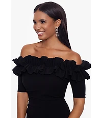 Xscape Off-the-Shoulder Ruffle Neck Short Sleeve Stretch Scuba Crepe Dress