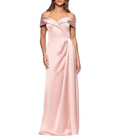 Xscape Off The Shoulder Satin Sweetheart A-Line Dress