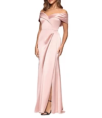 Xscape Off The Shoulder Satin Sweetheart A-Line Dress