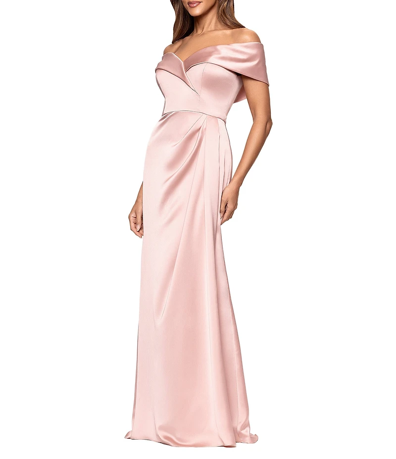 Xscape Off The Shoulder Satin Sweetheart A-Line Dress
