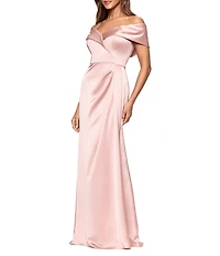 Xscape Off The Shoulder Satin Sweetheart A-Line Dress