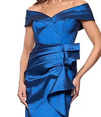 Xscape Off The Shoulder Taffeta Front Ruffle Dress