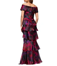 Xscape Off-the-Shoulder Tiered Floral Print Dress