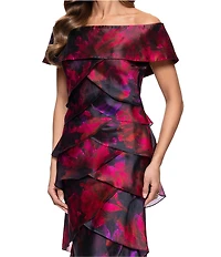 Xscape Off-the-Shoulder Tiered Floral Print Dress