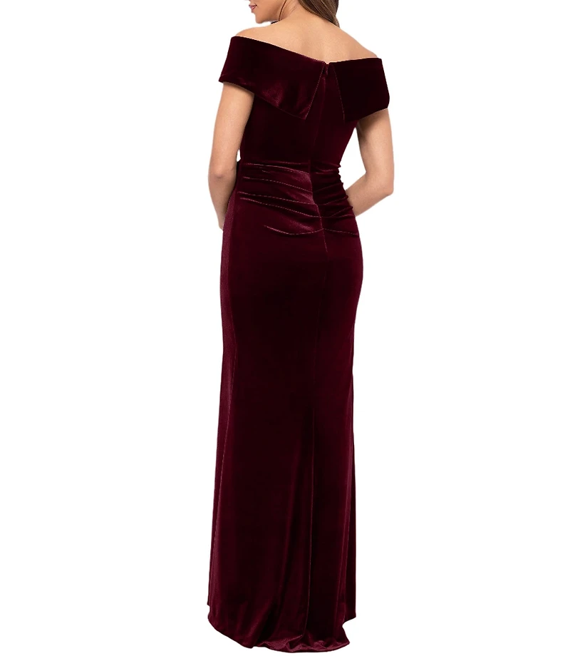 Xscape Off the Shoulder Velvet Ruffle Gown
