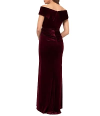 Xscape Off the Shoulder Velvet Ruffle Gown