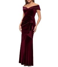 Xscape Off the Shoulder Velvet Ruffle Gown