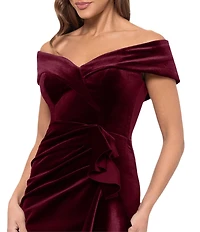 Xscape Off the Shoulder Velvet Ruffle Gown
