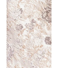 Xscape One Shoulder Cascading Side Ruffle Jacquard Sheath Gown