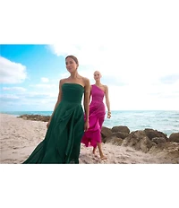 Xscape One Shoulder Cascading Side Ruffle Organza A-Line Dress