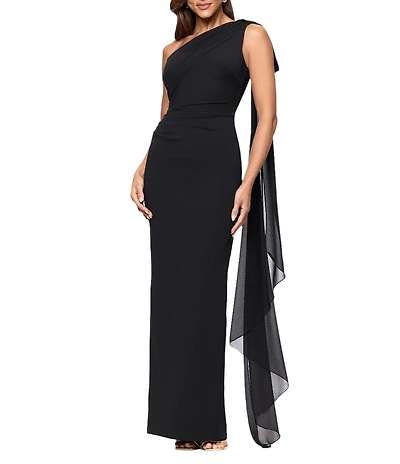 Xscape One Shoulder Chiffon Drape Dress