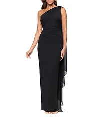 Xscape One Shoulder Chiffon Drape Dress