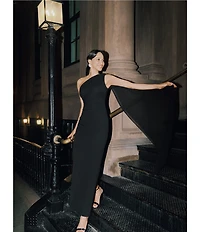 Xscape One Shoulder Chiffon Drape Dress