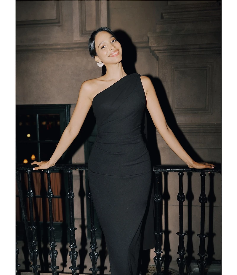 Xscape One Shoulder Chiffon Drape Dress