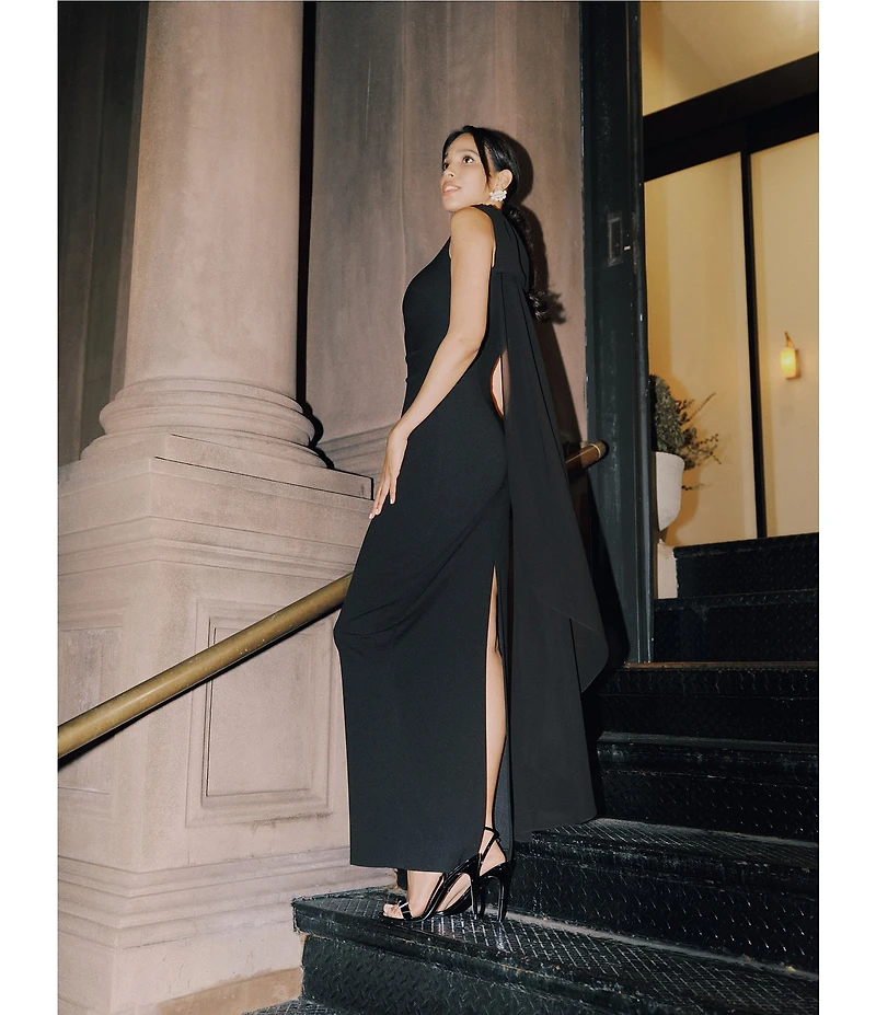 Xscape One Shoulder Chiffon Drape Dress