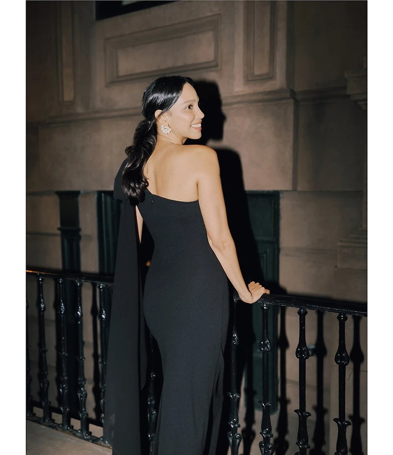Xscape One Shoulder Chiffon Drape Dress