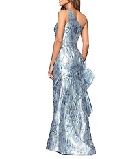 Xscape One Shoulder Jacquard Ruffle Long Dress