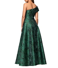 Xscape One Shoulder Metallic Jacquard Gown