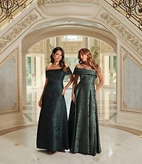 Xscape One Shoulder Metallic Jacquard Gown