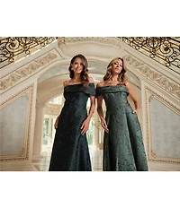 Xscape One Shoulder Metallic Jacquard Gown
