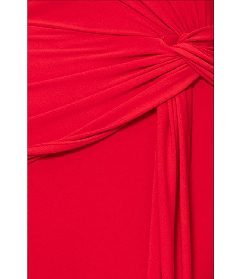 Xscape One Shoulder Neck Sleeveless Ruched Front Drape Sheath Gown