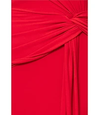 Xscape One Shoulder Neck Sleeveless Ruched Front Drape Sheath Gown