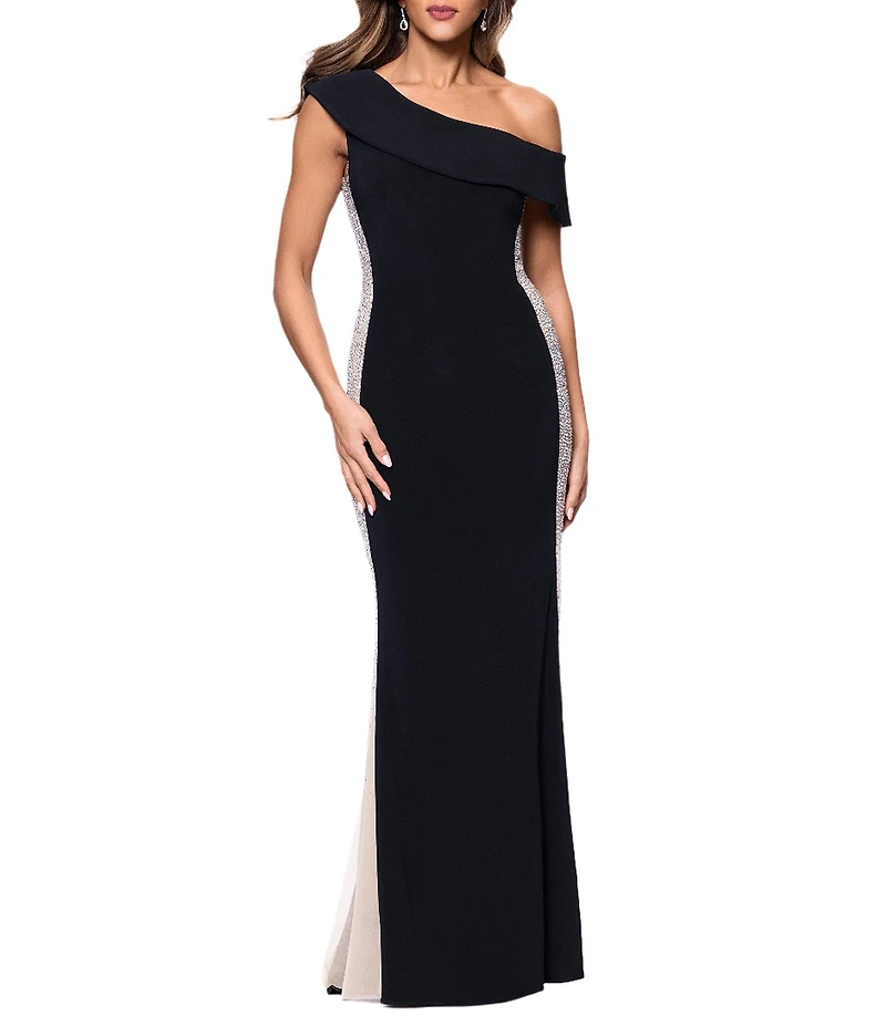 Xscape One Shoulder Rhinestone Mermaid Gown