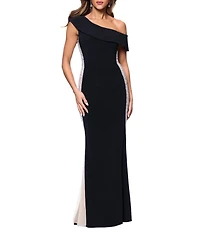 Xscape One Shoulder Rhinestone Mermaid Gown