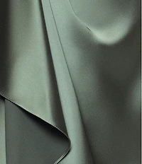 Xscape Satin Blouson Side Draping One Shoulder Sleeveless Gown