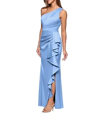 Xscape One Shoulder Sheath Side Ruffle Long Dress