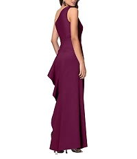 Xscape One Shoulder Side Ruffle Scuba Crepe Gown