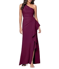 Xscape One Shoulder Side Ruffle Scuba Crepe Gown