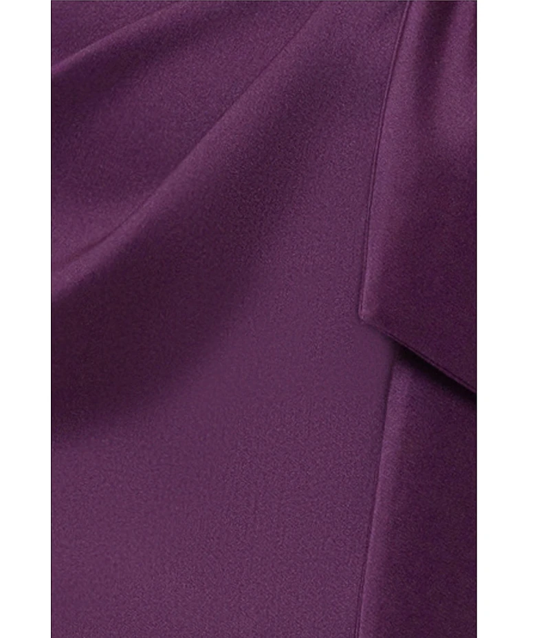 Xscape Petite Asymmetrical Neck Cap Sleeve Long Stretch Mikado Sheath Dress