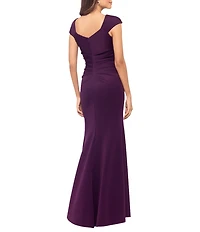 Xscape Petite Size Asymmetrical Neck Short Sleeve Sheath Gown