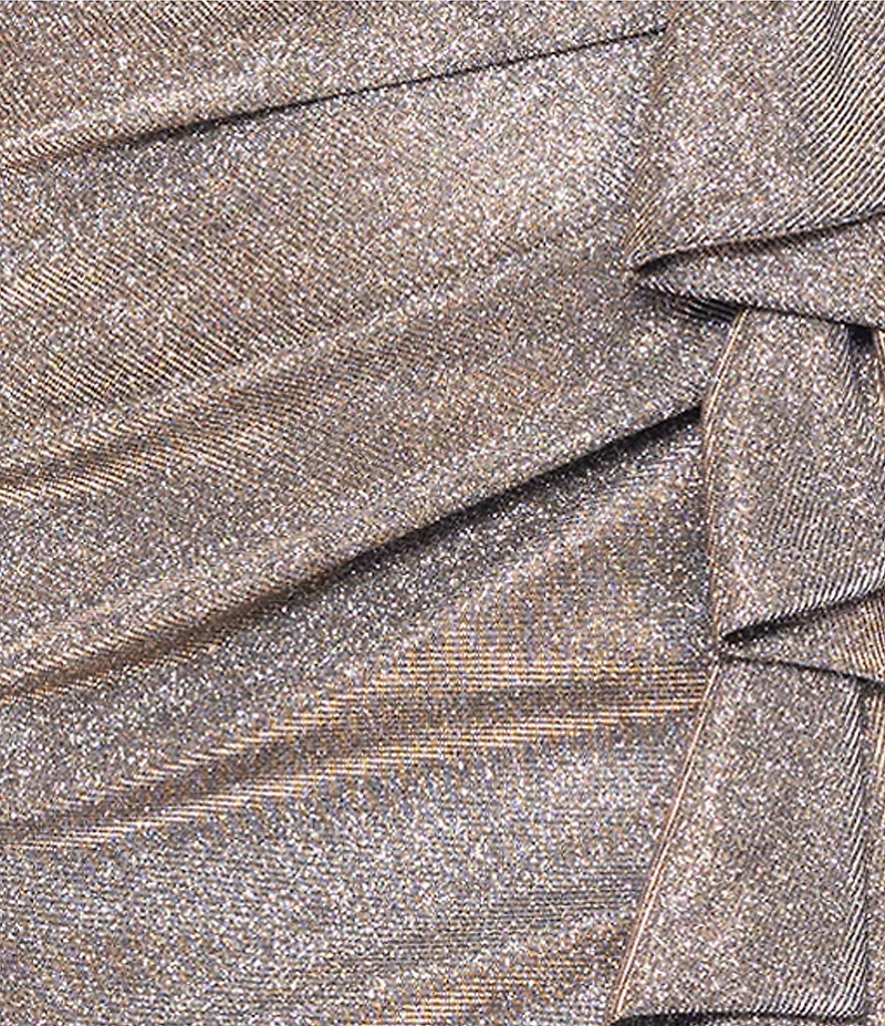 Xscape Petite Size Foil Knit Off The Shoulder Gown