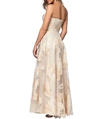 Xscape Petite Size Jacquard Burnout Strapless Gown