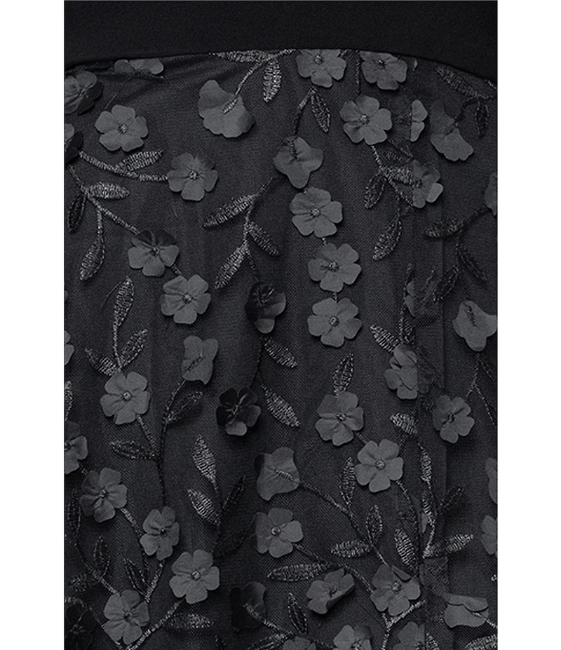 Xscape Petite Size Jersey Knit Long Sleeve V-Neck Top 3D Flower Skirt Gown