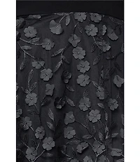 Xscape Petite Size Jersey Knit Long Sleeve V-Neck Top 3D Flower Skirt Gown