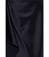 Xscape Petite Size Long Sleeve Collared V-Neck Satin Dress