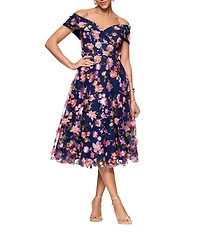 Xscape Petite Size Off-The-Shoulder Portrait Collar A-Line Dress